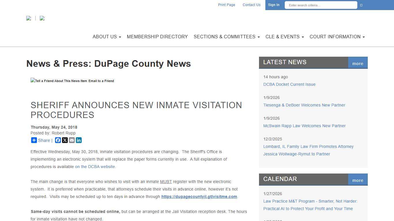 Sheriff Announces New Inmate Visitation Procedures - DuPage County Bar Association