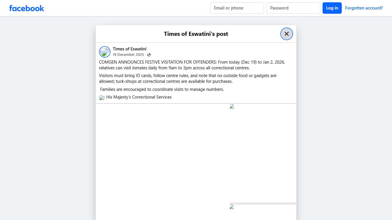 COMGEN ANNOUNCES FESTIVE VISITATION... - Times of Eswatini Facebook